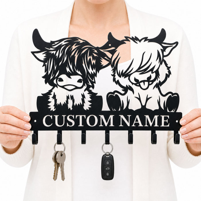 Personalized Highland Cow Metal Hook Rack