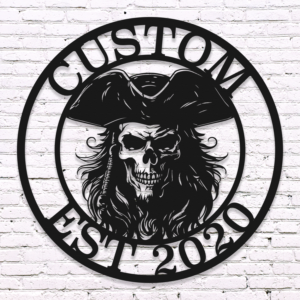 Personalized Pirate Skull Metal Sign | Custom Name & Established Year Wall Decor