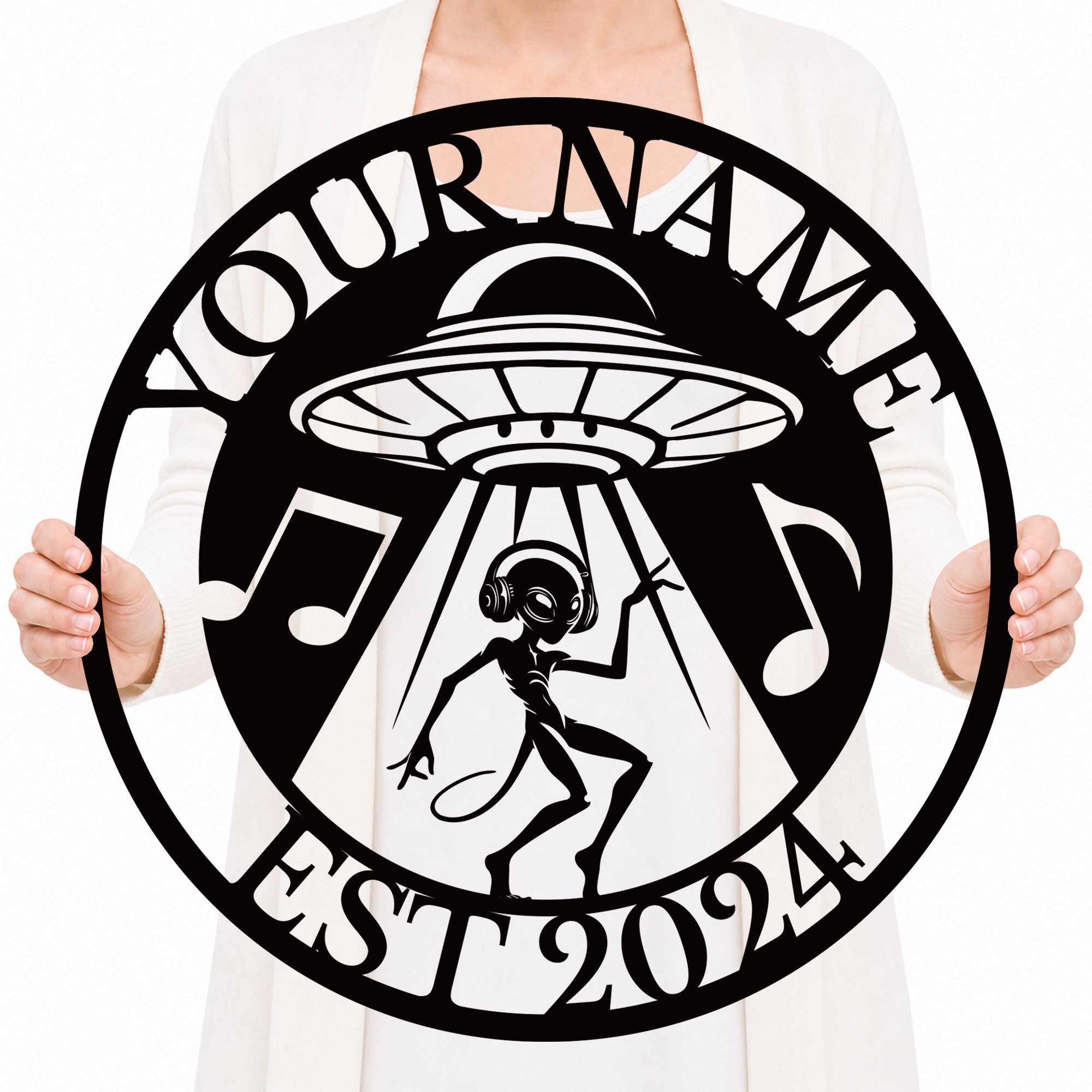 Personalized Alien UFO Music Metal Sign – Custom Name Wall Decor