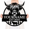 Personalized Highland Cow Metal Sign – Custom Name Wall Decor