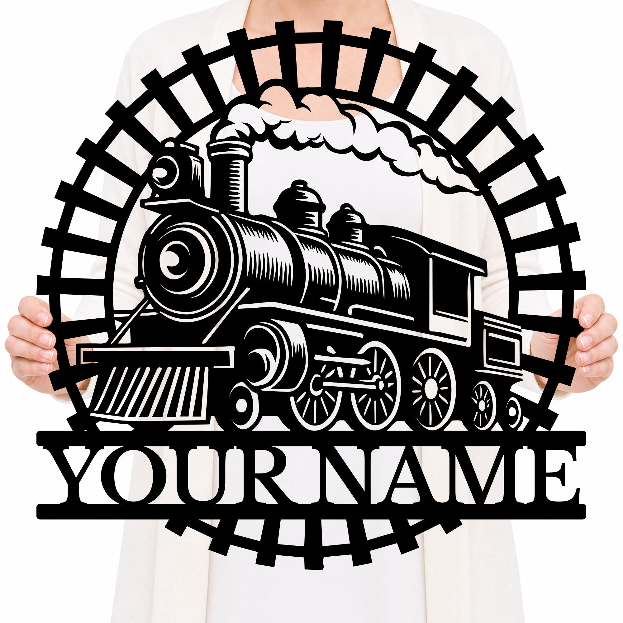 Personalized Train Metal Sign, Custom Text Railroad Wall Decor