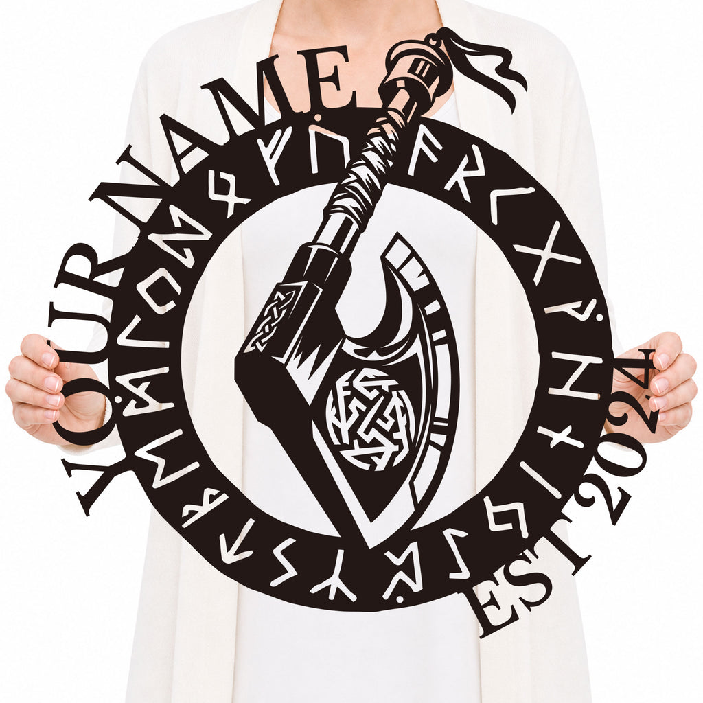 Personalized Viking Axe Metal Sign, Custom Text Norse Wall Decor