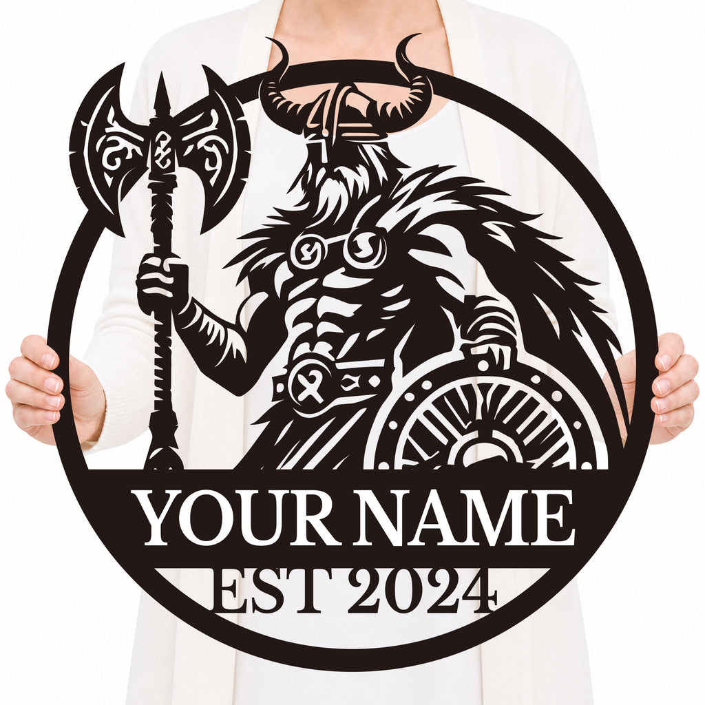 Personalized Viking Warrior Metal Sign, Custom Text Norse Wall Decor