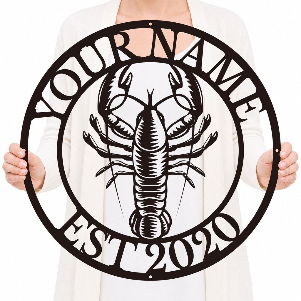 Personalized Lobster Metal Sign, Custom Text Coastal Wall Decor