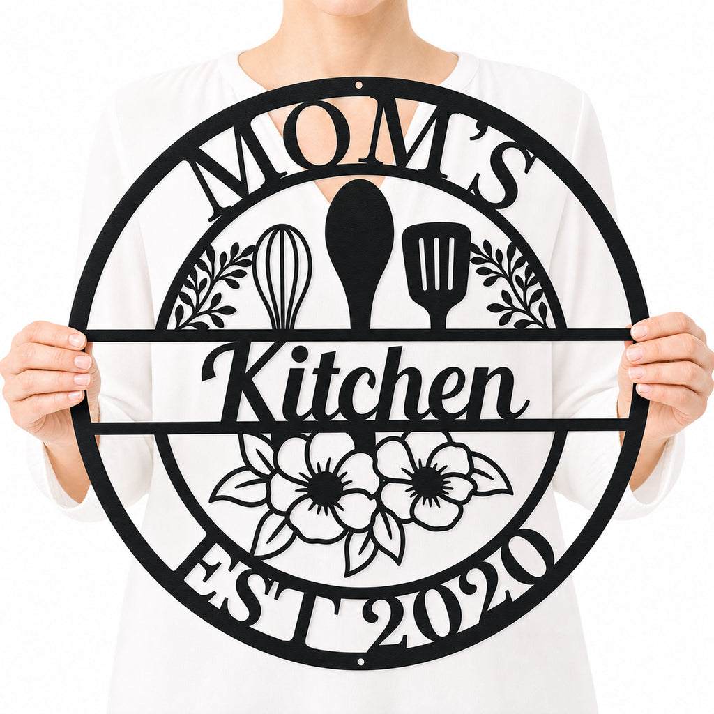 Personalized Mom's Kitchen Metal Sign | Custom Name & Established Year Wall Decor