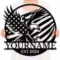 Personalized Eagle Flag Metal Sign – Custom Name Wall Decor