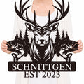 Personalized Deer & Fish Metal Sign, Custom Text Outdoor Wall Decor