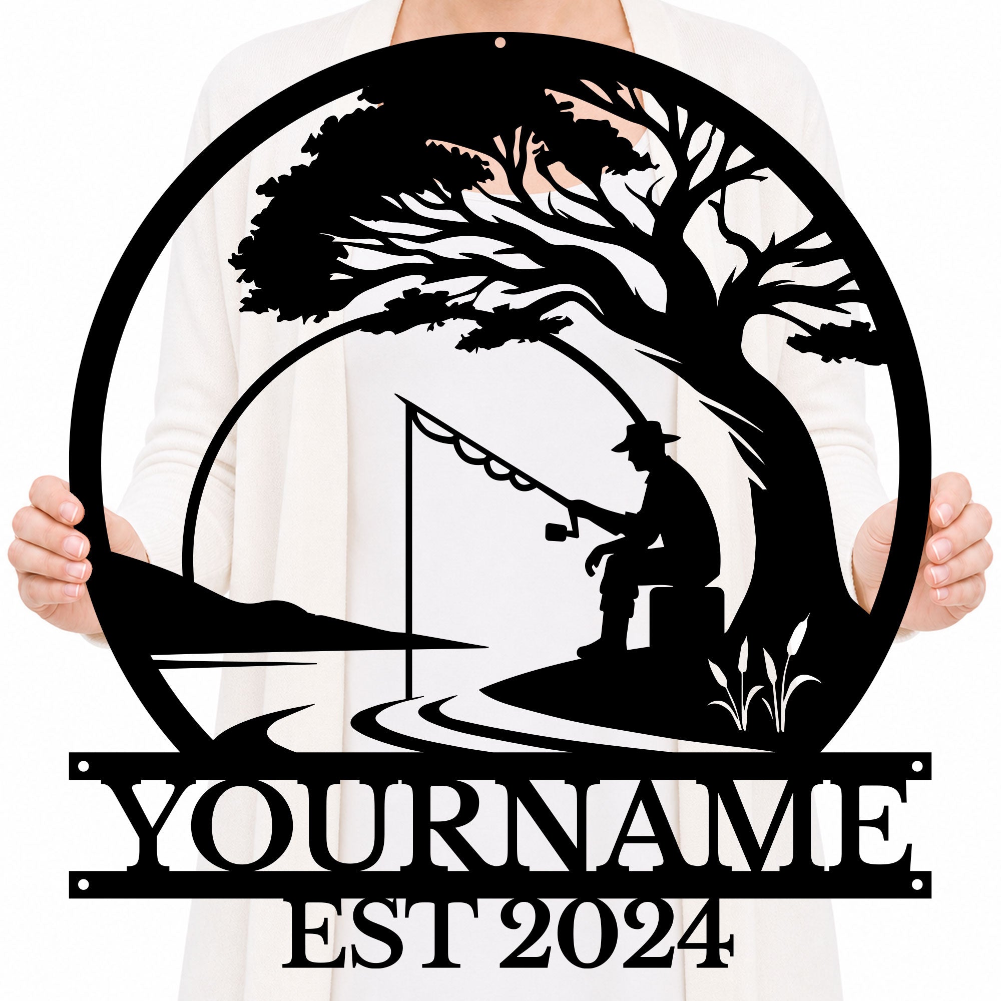 Personalized Fishing Metal Sign – Custom Name Wall Decor