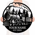 Personalized Steam Train Metal Sign, Custom Text Railroad Wall Decor
