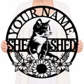 Personalized Cat She Shed Metal Sign, Custom Text Floral Wall Decor