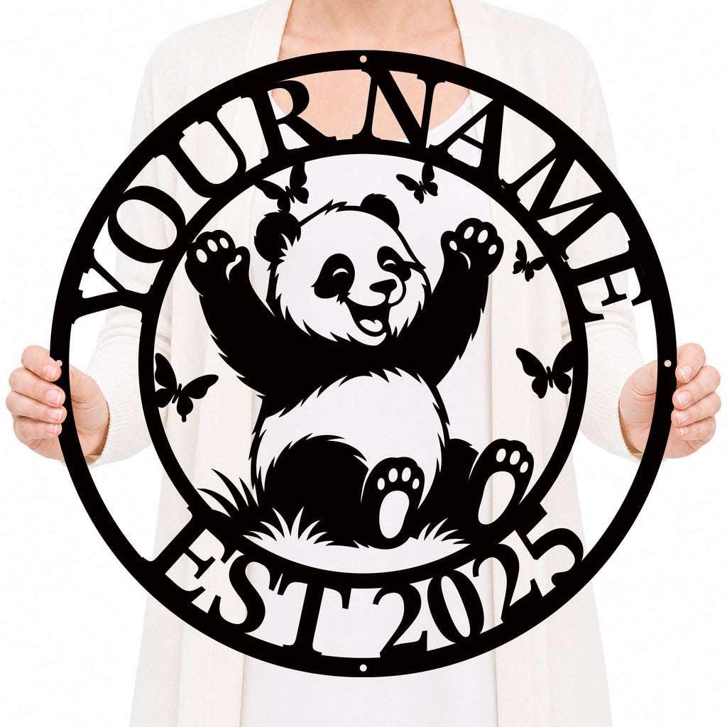 Personalized Panda Metal Sign – Custom Name Wall Decor