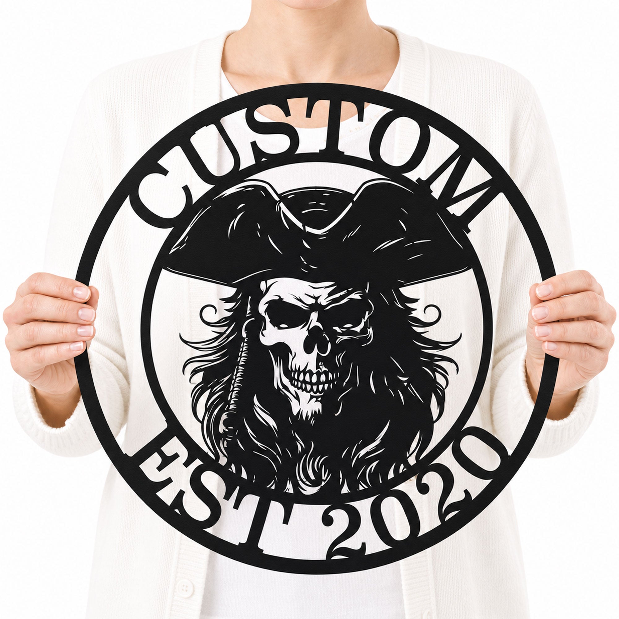 Personalized Pirate Skull Metal Sign | Custom Name & Established Year Wall Decor