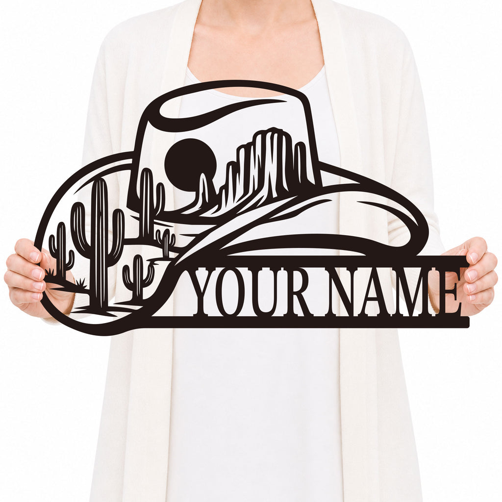 Personalized Cowboy Hat Metal Sign, Custom Text Western Wall Decor