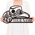 Personalized Cowboy Hat Metal Sign, Custom Text Western Wall Decor
