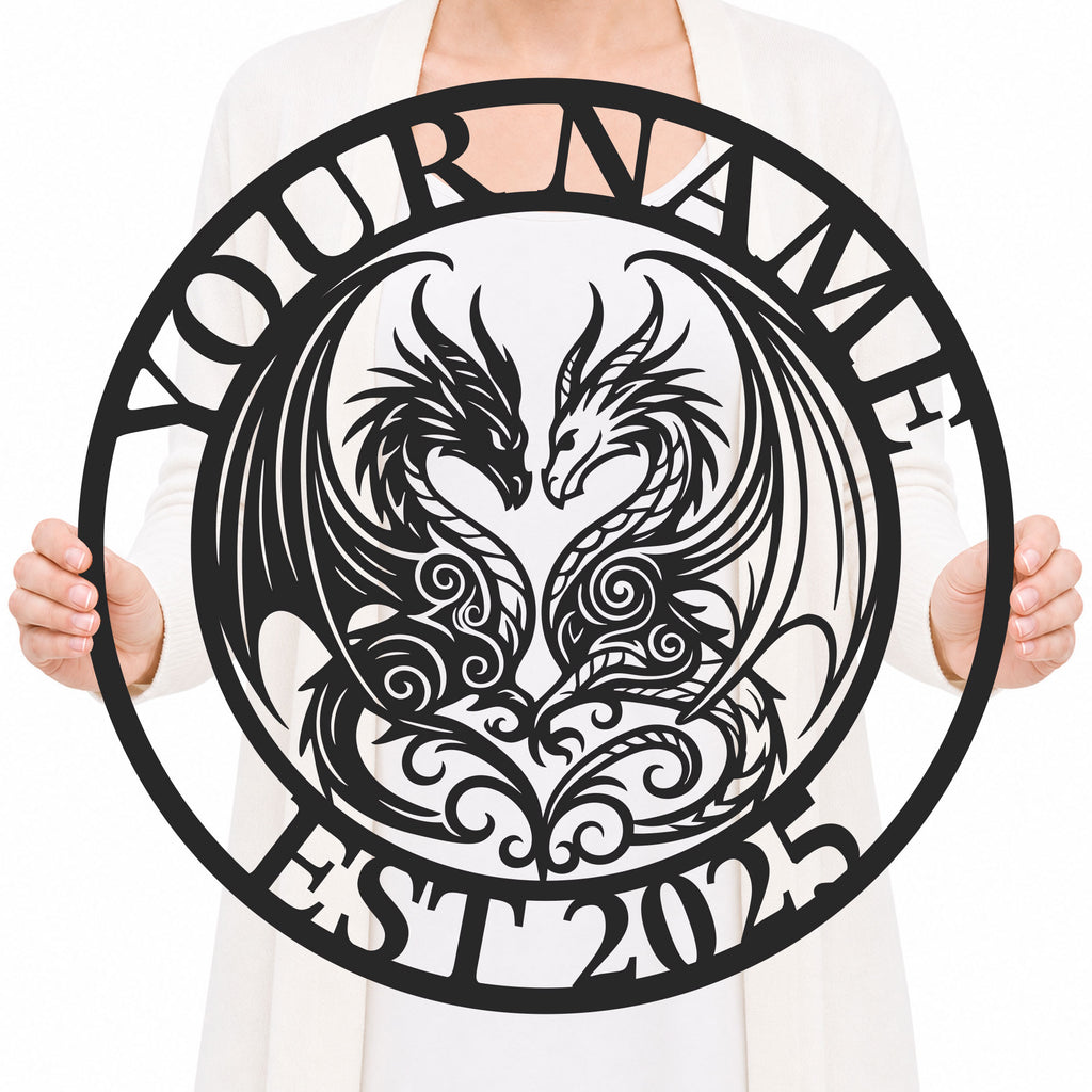 Personalized Double Dragon Metal Sign – Custom Name Wall Decor
