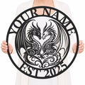 Personalized Double Dragon Metal Sign – Custom Name Wall Decor