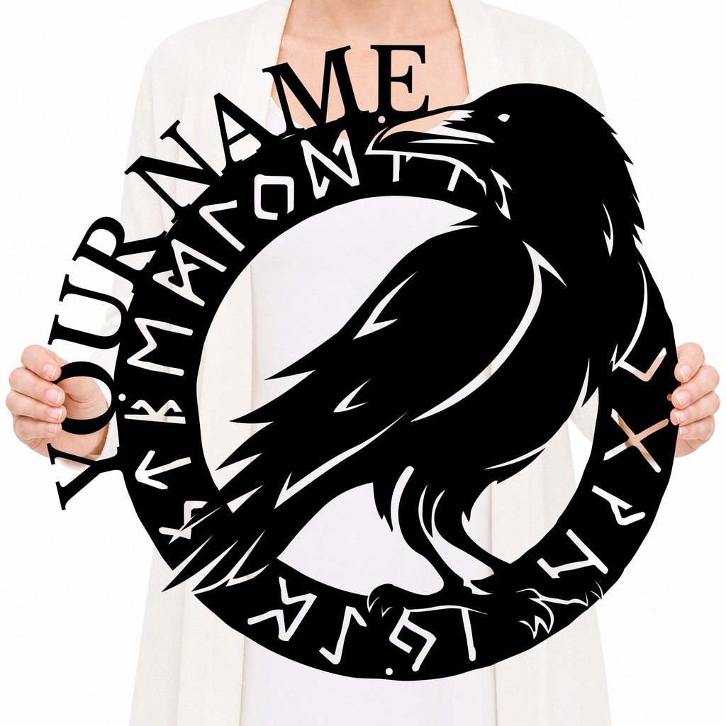 Personalized Viking Raven Metal Sign, Custom Text Norse Wall Decor