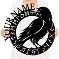 Personalized Viking Raven Metal Sign, Custom Text Norse Wall Decor