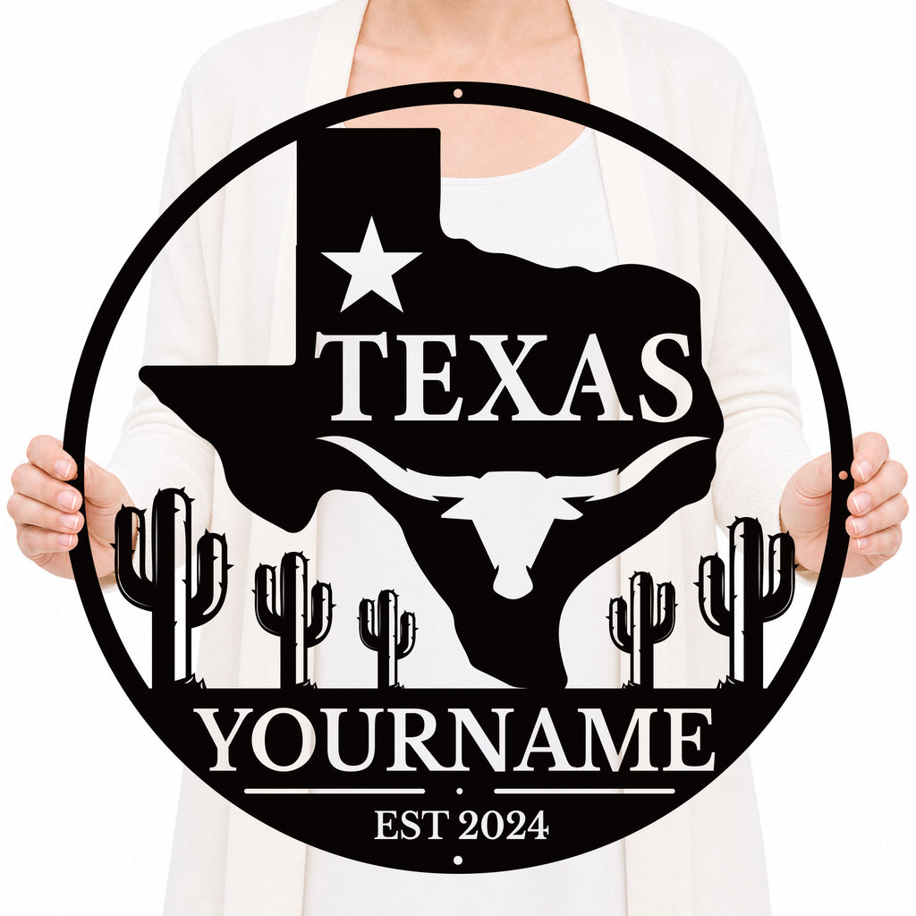 Personalized Texas Metal Sign – Custom Name Wall Decor
