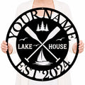 Personalized Lake House Metal Sign – Custom Name Wall Decor