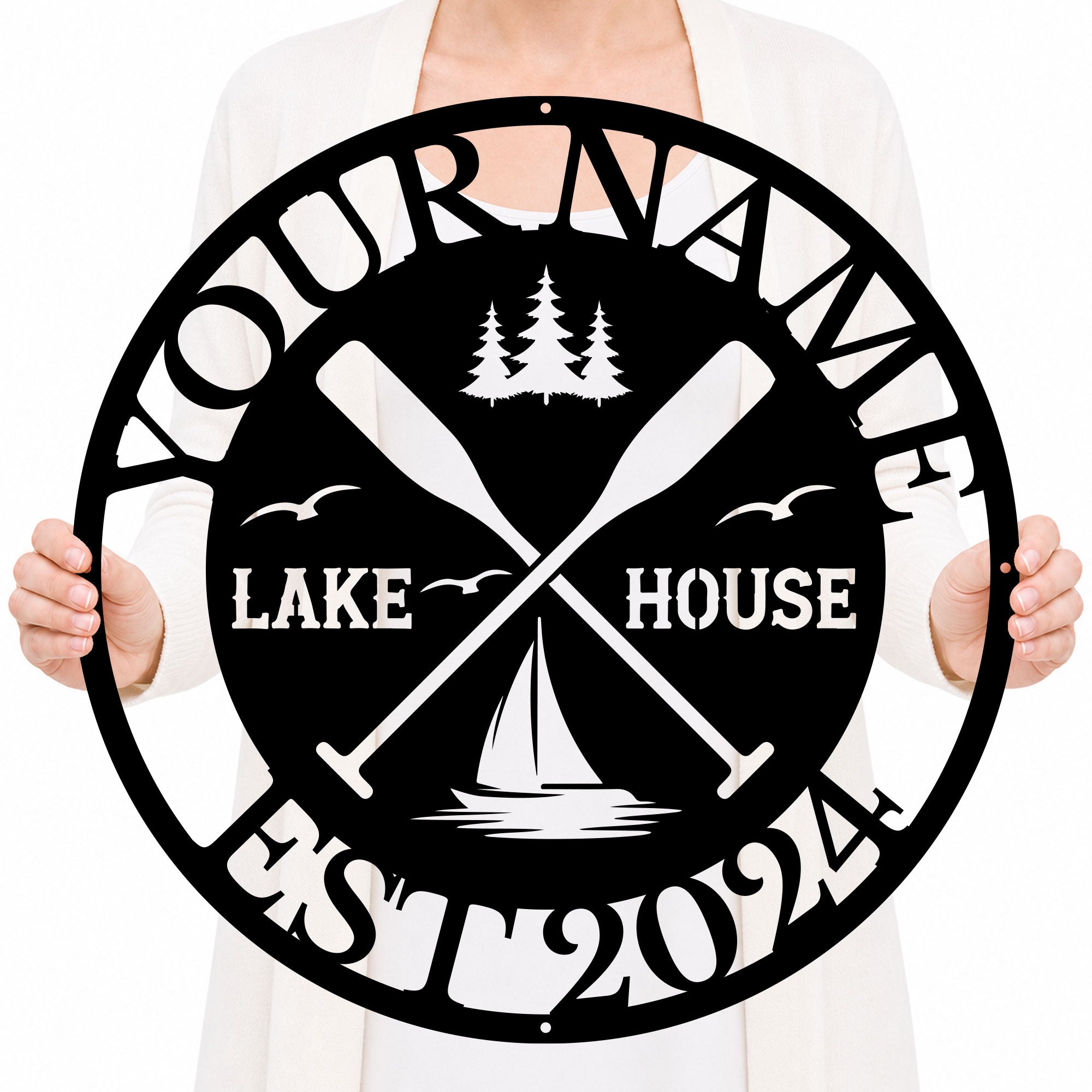 Personalized Lake House Metal Sign – Custom Name Wall Decor