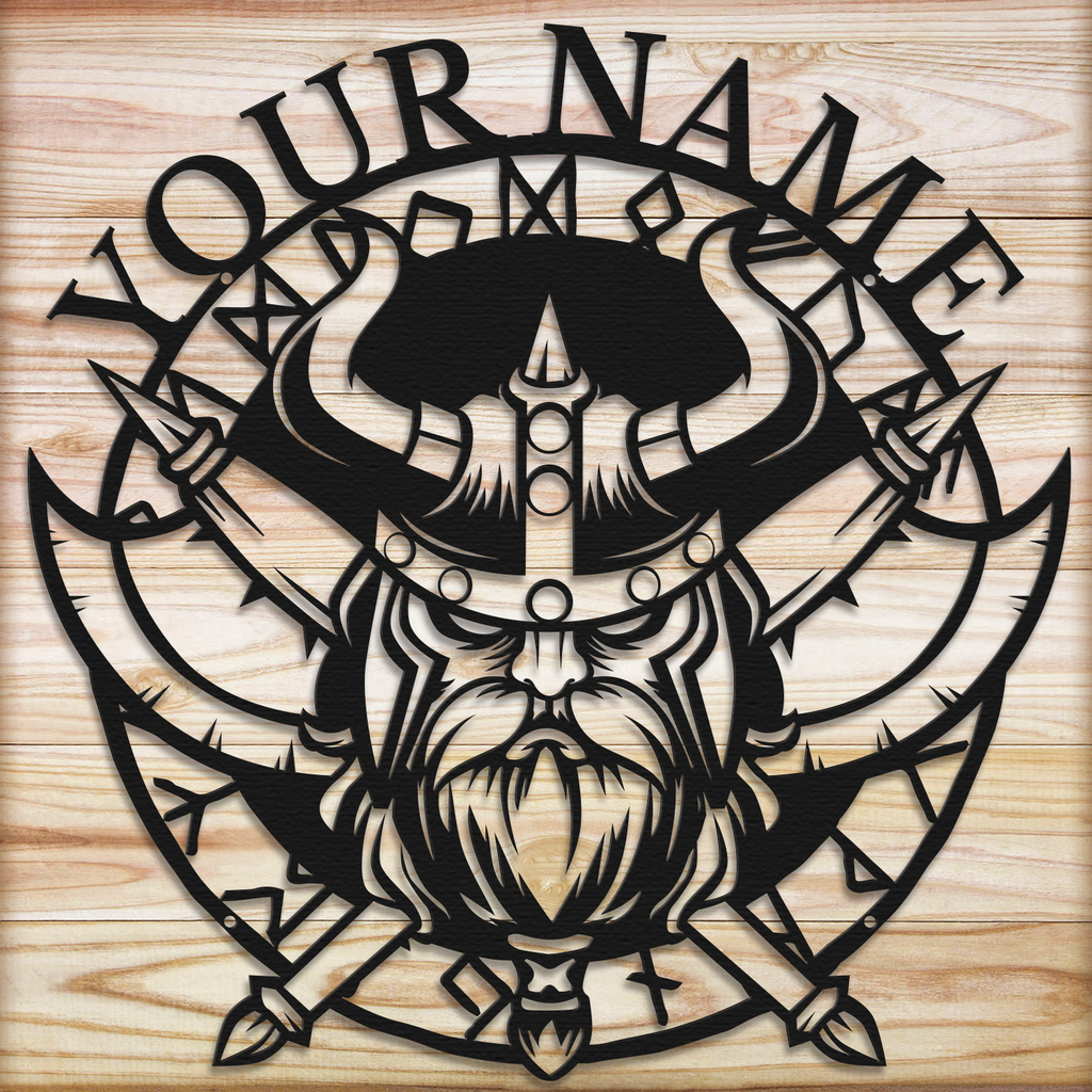 Personalized Viking Helmet Metal Sign, Custom Text Norse Wall Decor