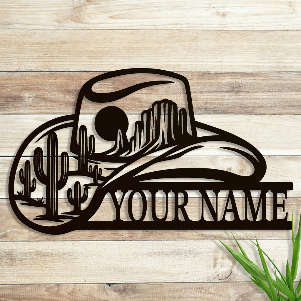 Personalized Cowboy Hat Metal Sign, Custom Text Western Wall Decor