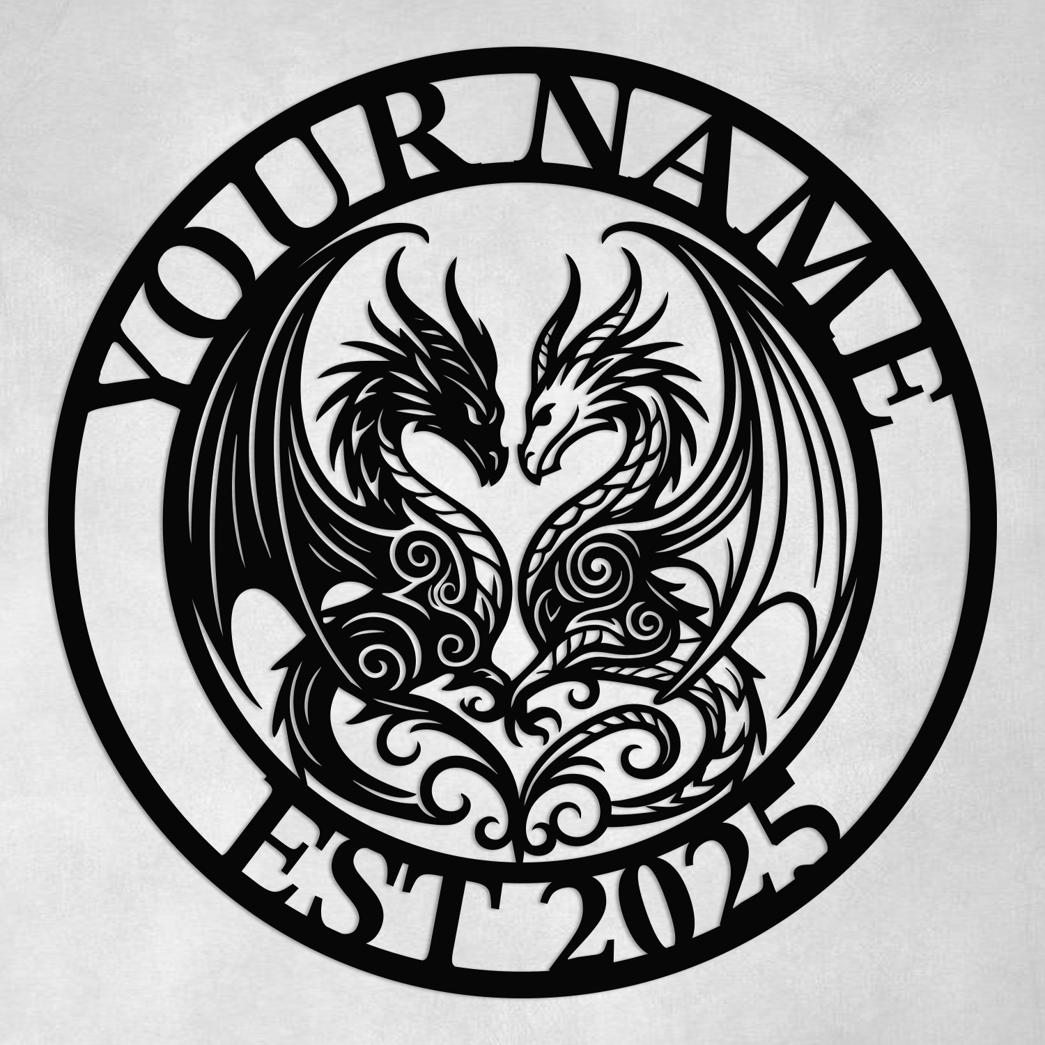 Personalized Double Dragon Metal Sign – Custom Name Wall Decor