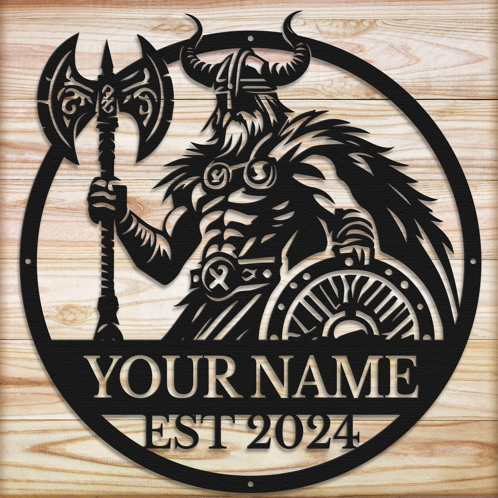 Personalized Viking Warrior Metal Sign, Custom Text Norse Wall Decor