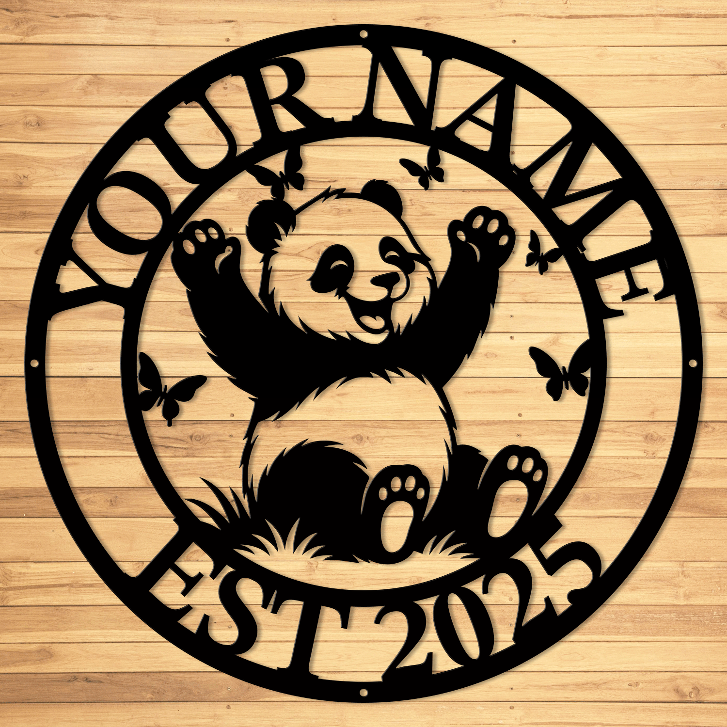 Personalized Panda Metal Sign – Custom Name Wall Decor