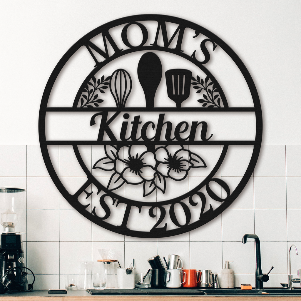 Personalized Mom's Kitchen Metal Sign | Custom Name & Established Year Wall Decor
