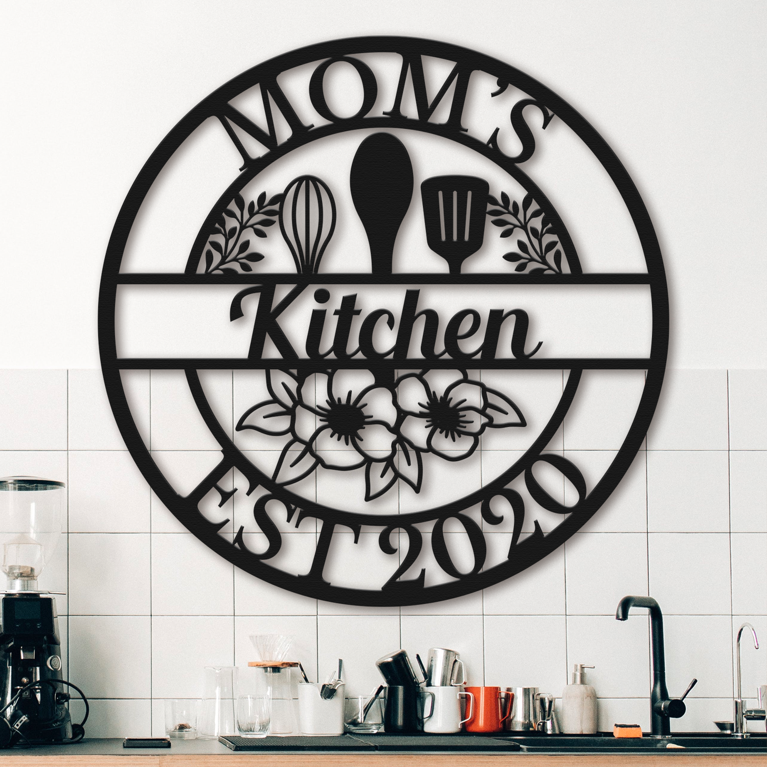 Personalized Mom's Kitchen Metal Sign | Custom Name & Established Year Wall Decor