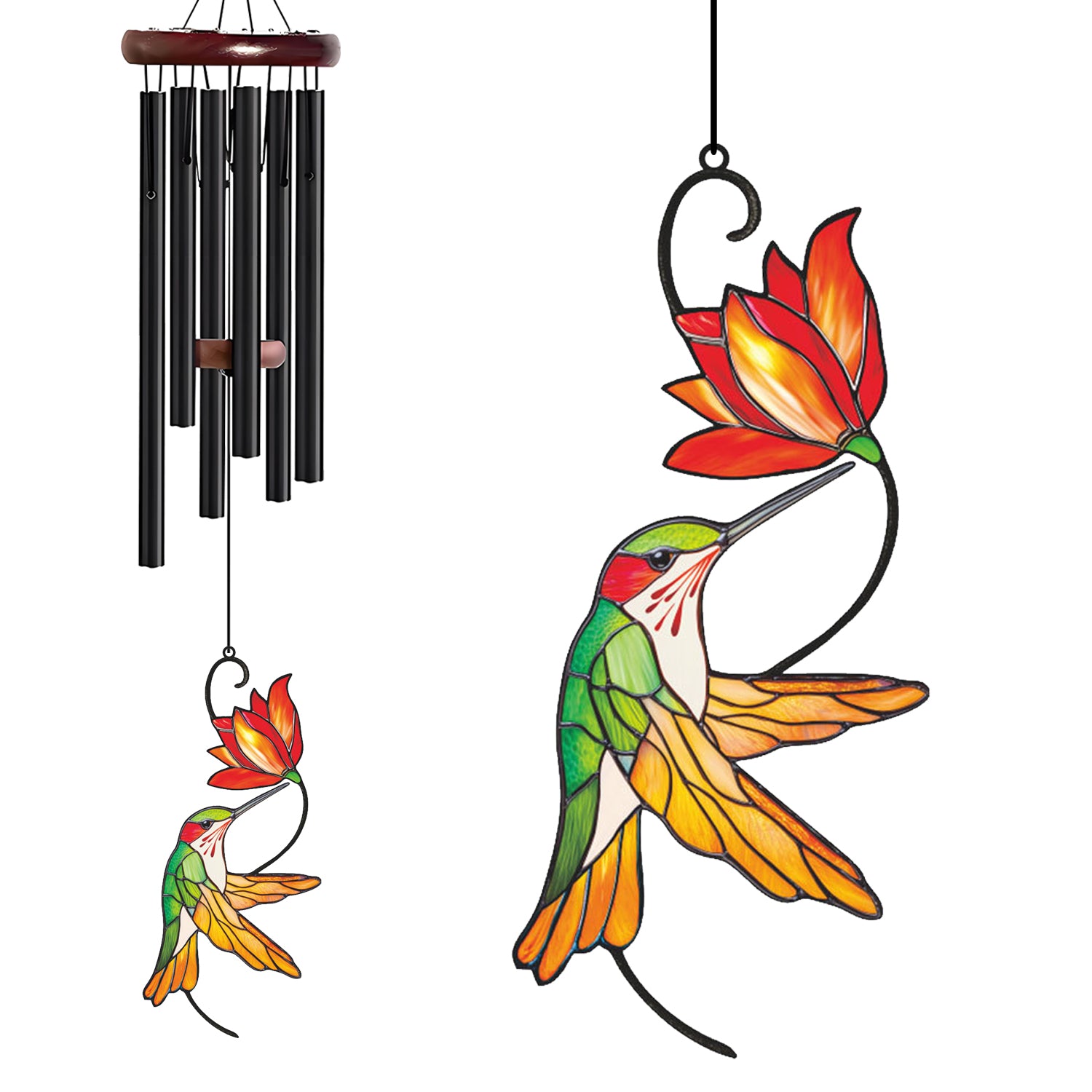 Hummingbird in Flight Flower Wind Chime – Style Wind 382