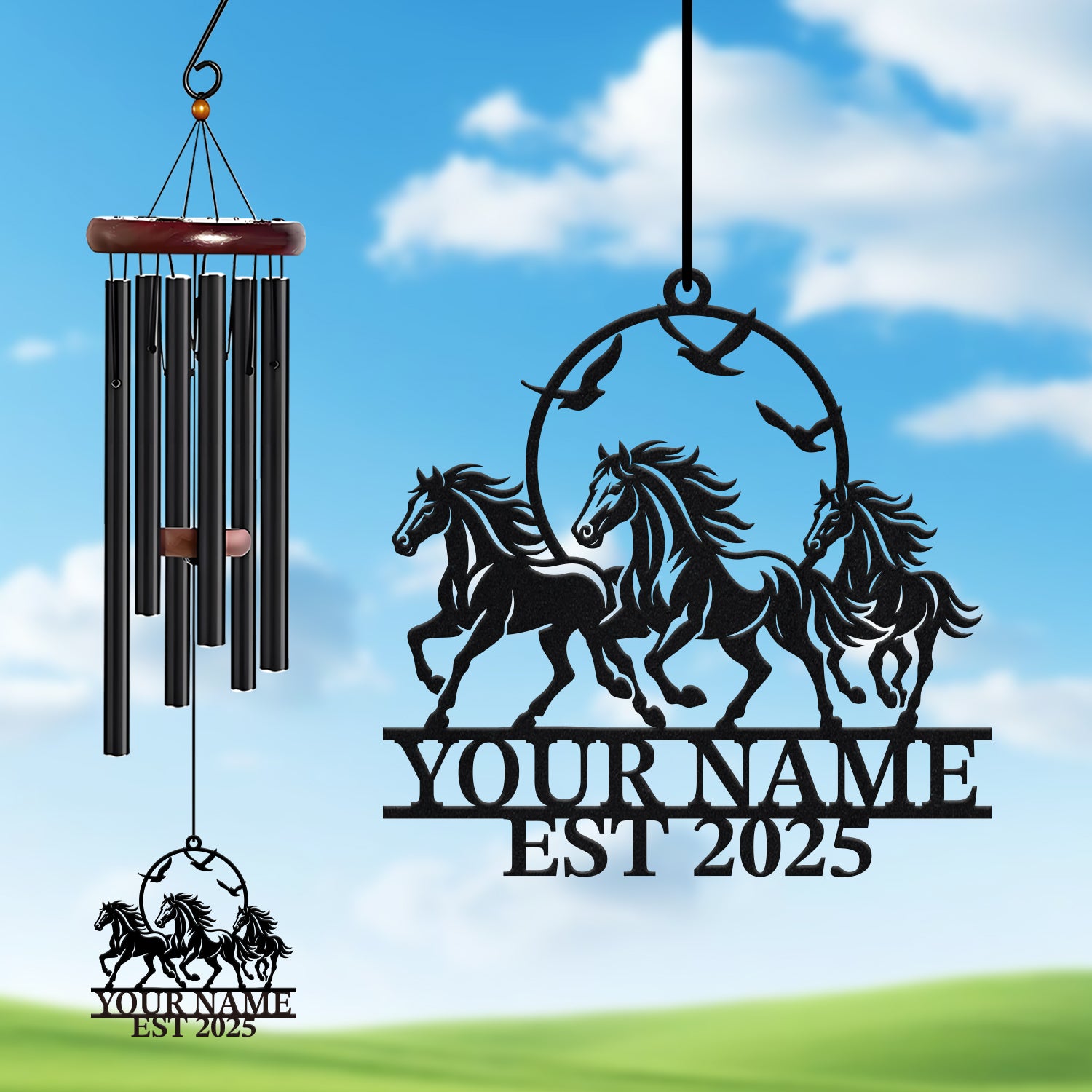Personalized Running Horses Wind Chime