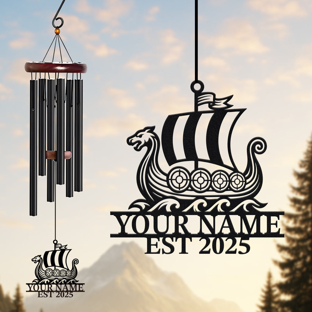 Personalized Viking Ship Wind Chime