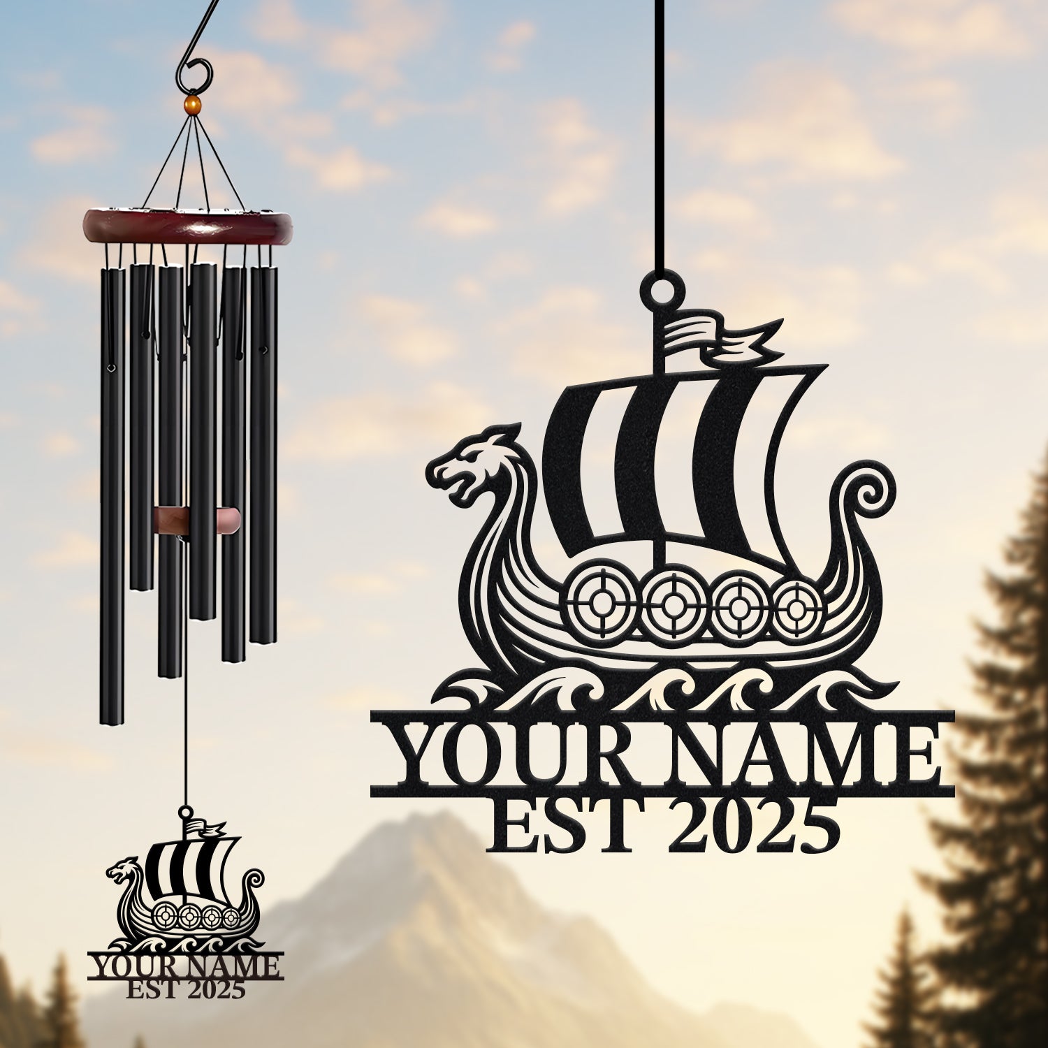 Personalized Viking Ship Wind Chime