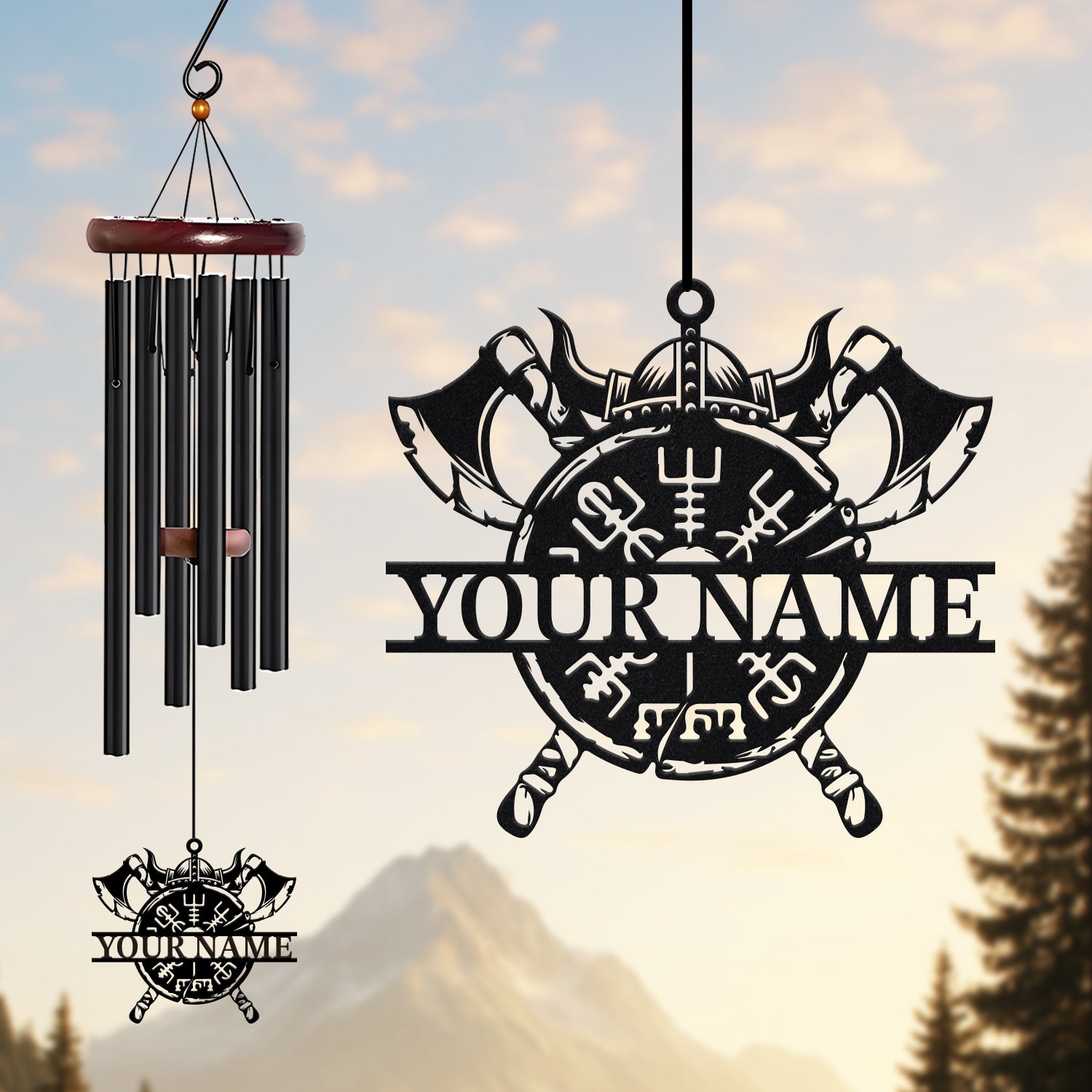 Personalized Viking Helmet Axe Wind Chime