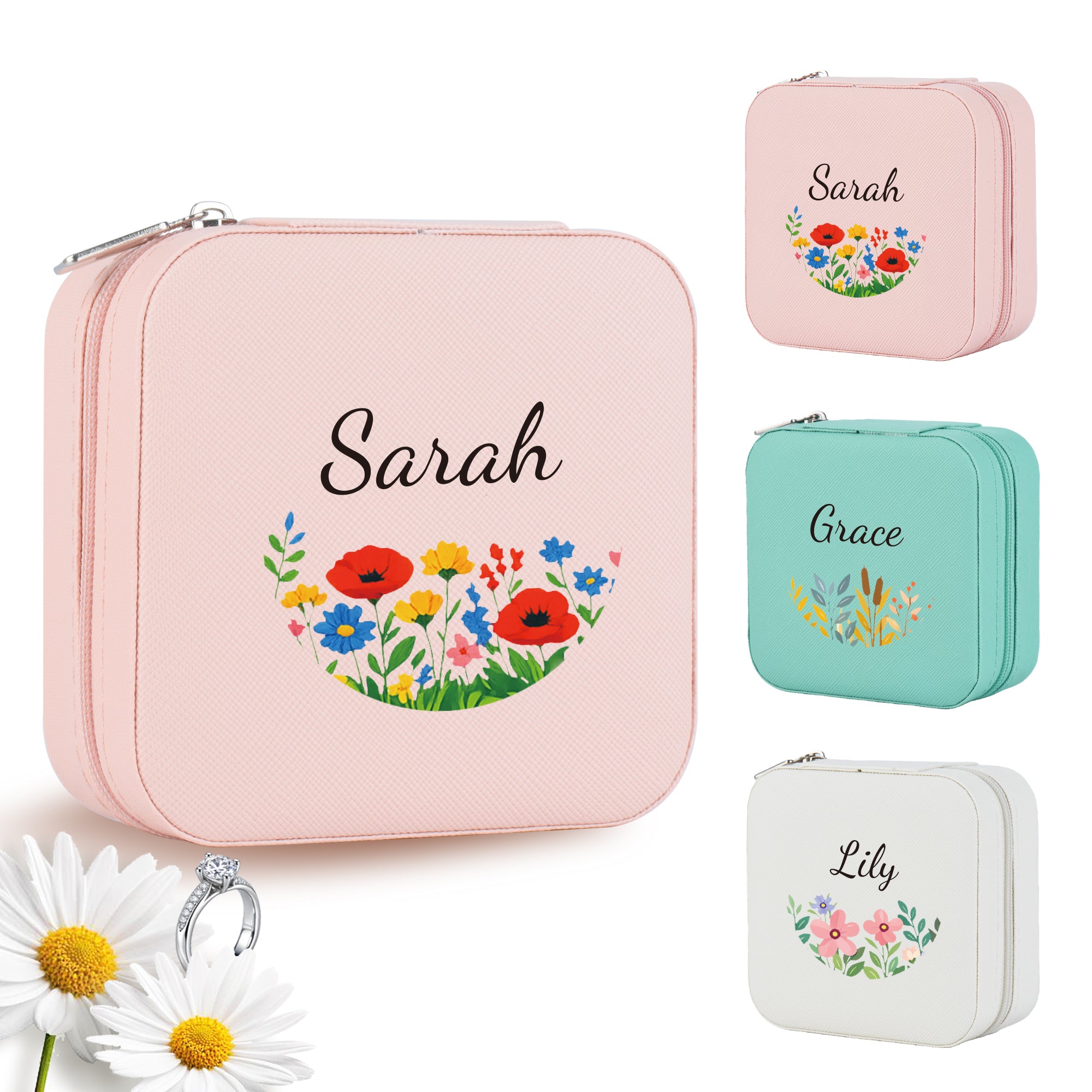 Personalized Colorful Floral Jewelry Box