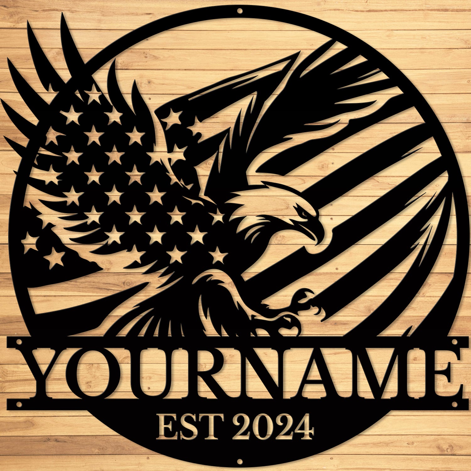 Personalized Eagle Flag Metal Sign – Custom Name Wall Decor