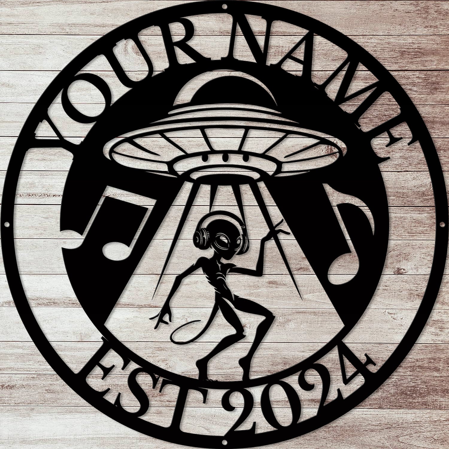 Personalized Alien UFO Music Metal Sign – Custom Name Wall Decor