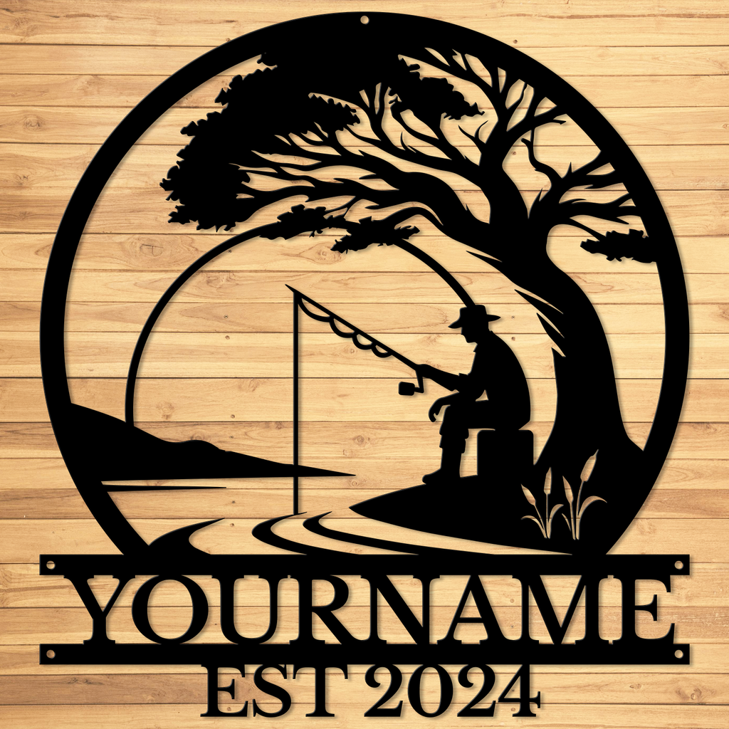 Personalized Fishing Metal Sign – Custom Name Wall Decor