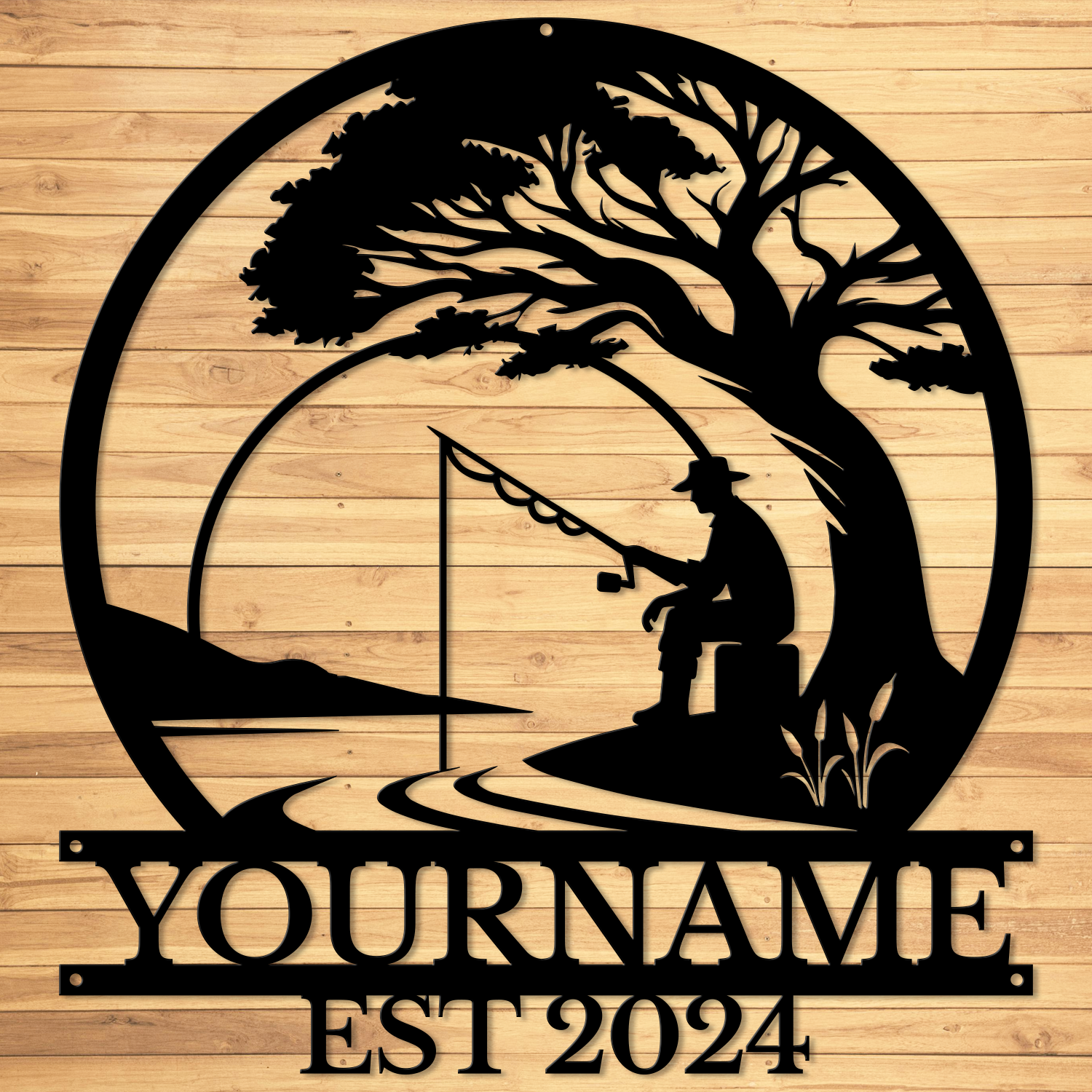 Personalized Fishing Metal Sign – Custom Name Wall Decor