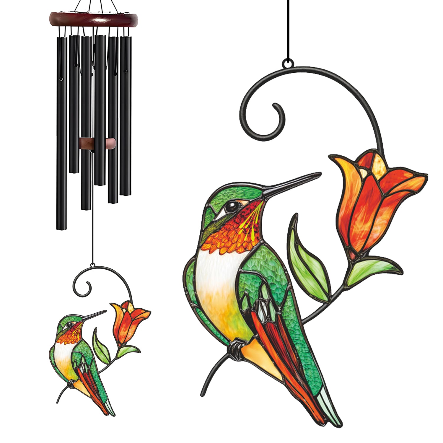 Hummingbird Orange Flower Wind Chime – Style Wind 366