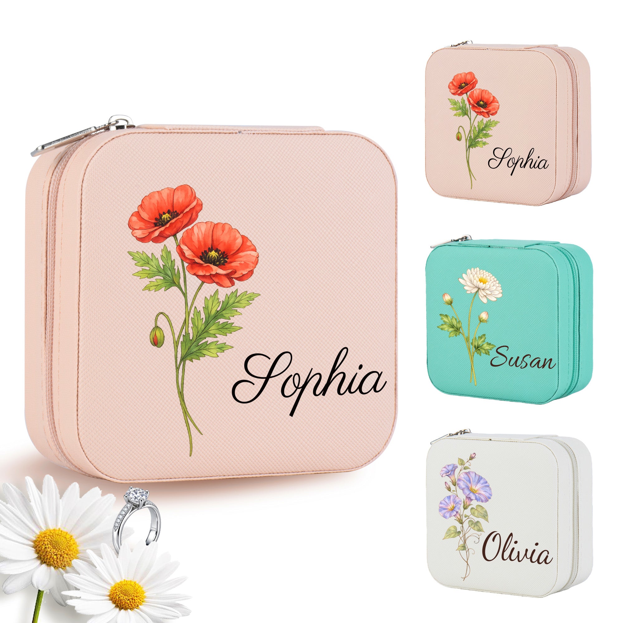 Personalized Birth Flower Jewelry Box for Her