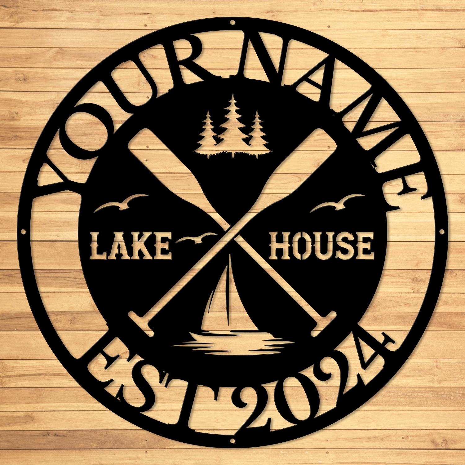 Personalized Lake House Metal Sign – Custom Name Wall Decor
