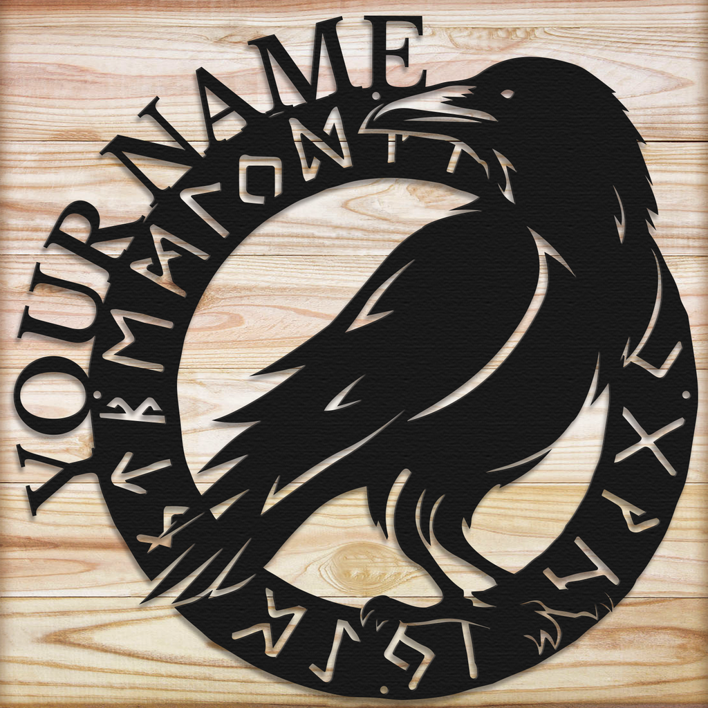 Personalized Viking Raven Metal Sign, Custom Text Norse Wall Decor