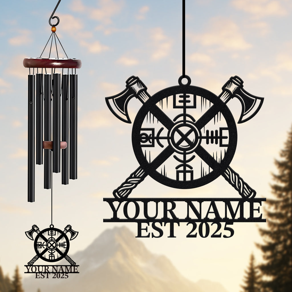 Personalized Viking Axe Shield Wind Chime
