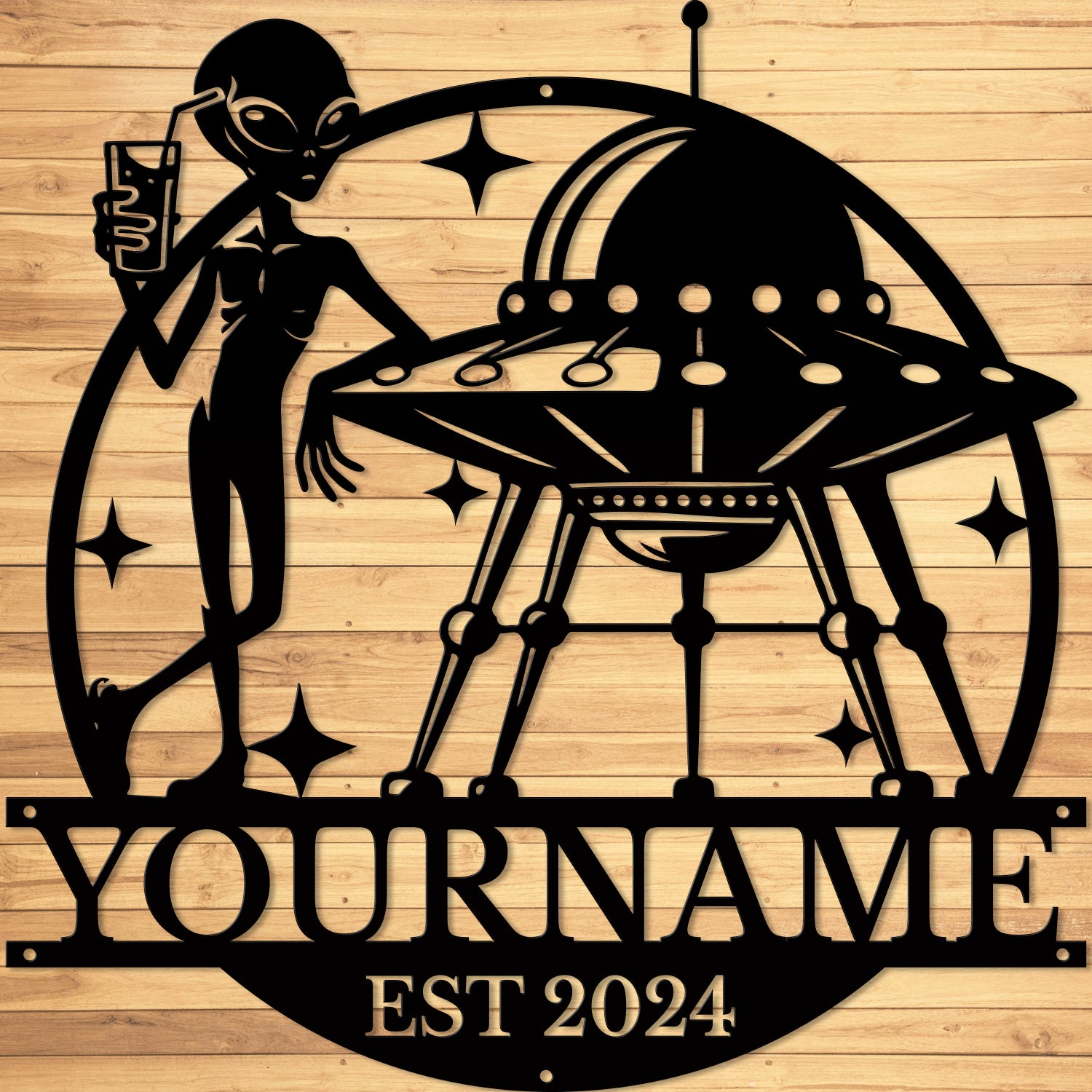 Personalized Alien UFO Metal Sign – Custom Name Wall Decor