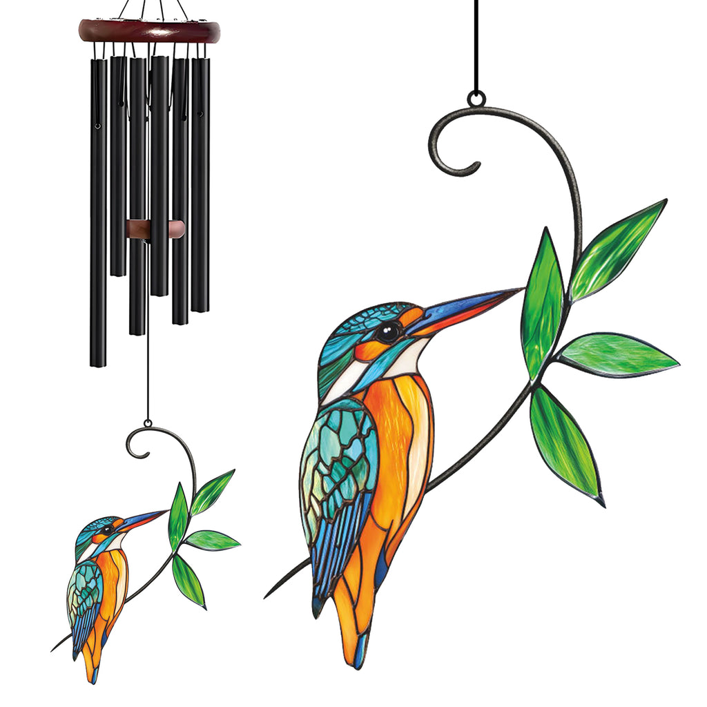Colorful Kingfisher Bird Leaf Wind Chime – Style Wind 371