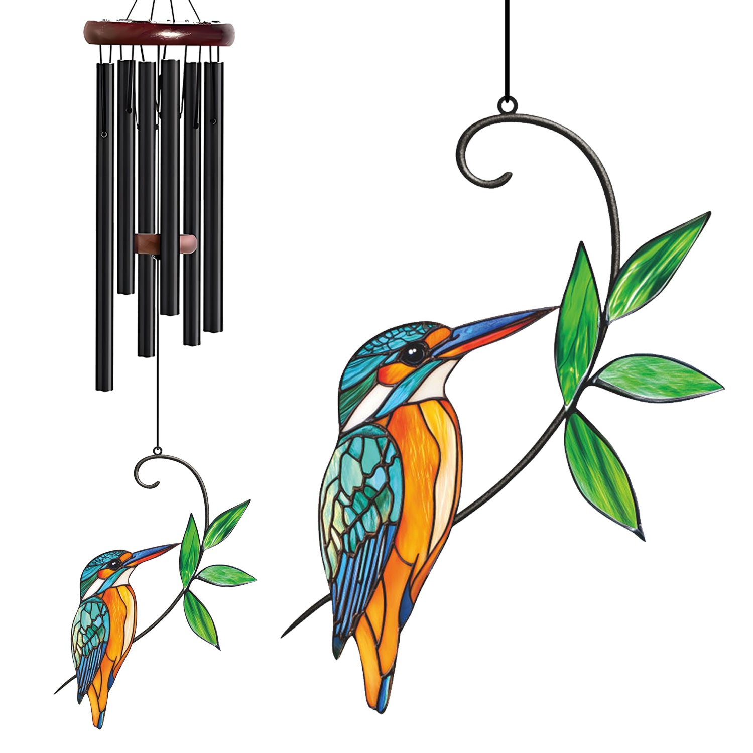 Colorful Kingfisher Bird Leaf Wind Chime – Style Wind 371